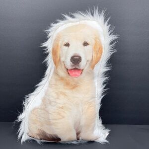 🐶 Fluffy Golden Retriever Decorative Pillow – Soft Faux Fur Dog Cushion